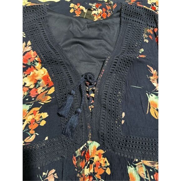 Torrid Mini Navy Blue Floral Tie Front Skater Dress Size XL - Picture 6 of 9